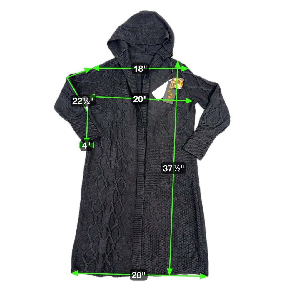 Cashmere Womens Long Black Cardigan Sweater Hoodie W/Cable Knit Pattern Soft - Picture 2 of 16